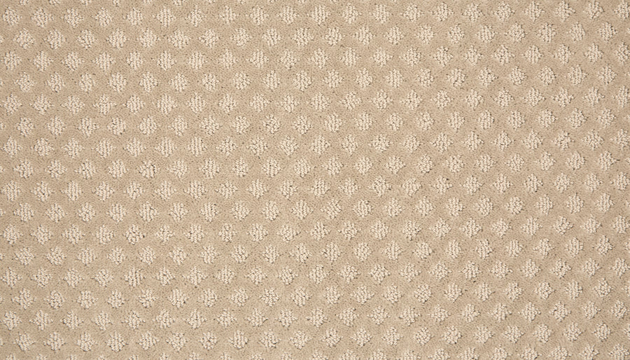 Retro Revival Pet Friendly Carpet features beige textured fabric with a raised diamond pattern, offering a subtle woven look. Its uniform and neutral design adds understated elegance to any space while being durable and pet-friendly.