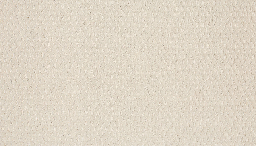 Close-up of Vintage Manner Pet Friendly Carpet in beige, featuring a subtle waffle grid texture with small, evenly spaced raised squares for a luxurious look.