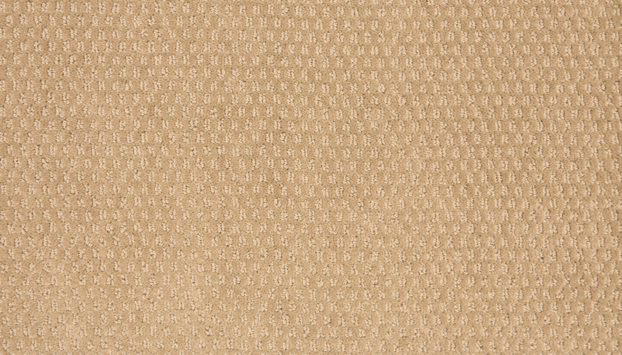 Close-up of Vintage Manner Pet Friendly Carpet in textured beige, featuring a small repeating waffle pattern for a raised, tactile look.