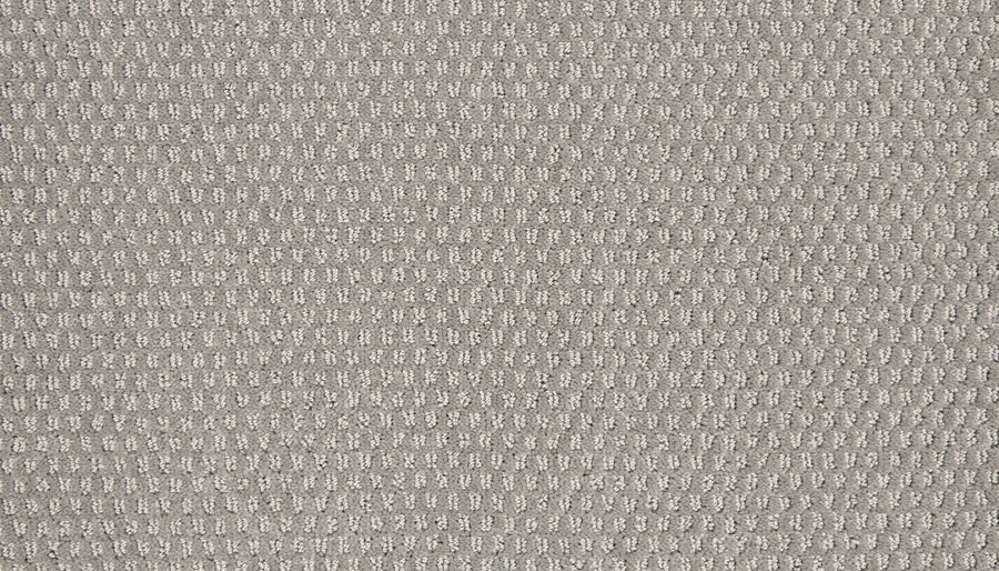 Close-up of Vintage Manner Pet Friendly Carpet in textured grey, featuring a small, repetitive square waffle pattern. The soft, slightly raised surface is ideal for luxury and pet-friendly carpet designs.