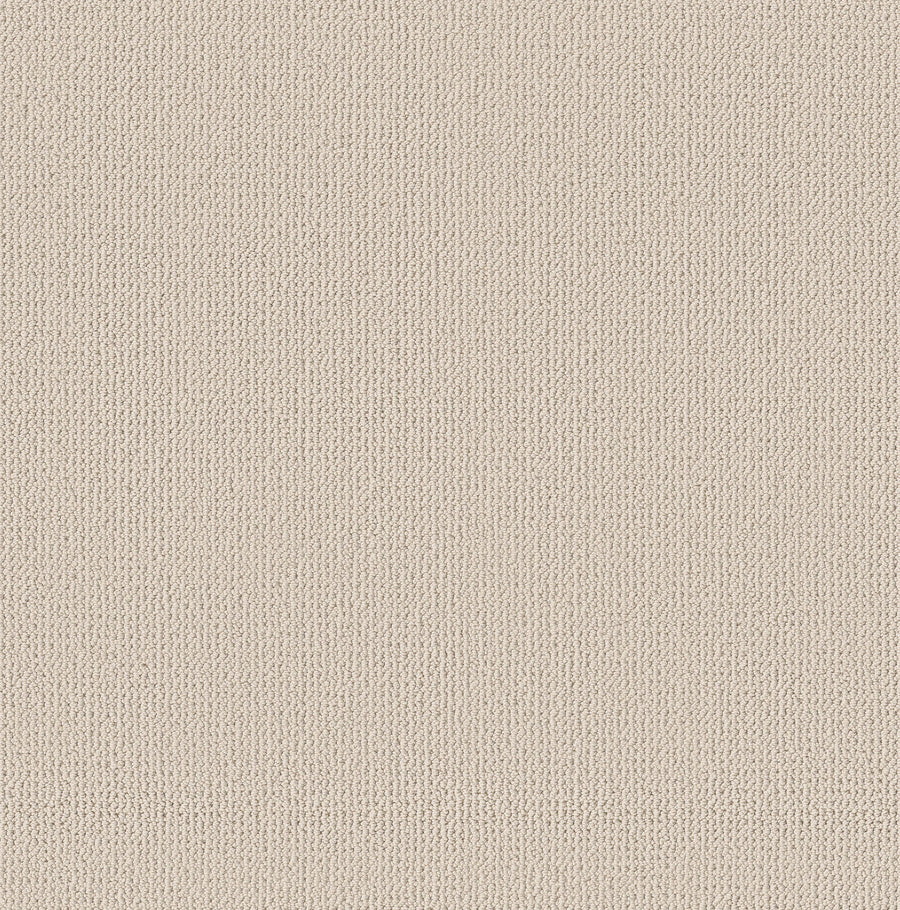 A close-up of the Purrfection Beber Carpet in Olympic shows its soft, smooth beige surface with a fine, even knit and small, repeating stitches—resembling the plush texture found in luxury carpets.