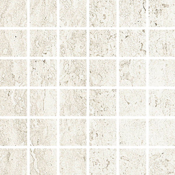 Villanova 2x2 Mosaic Tile features a grid of light beige, marble-textured rectified glazed porcelain tiles with thin white grout, creating a neutral pattern reminiscent of natural stone.
