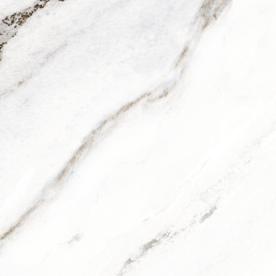 White marble surface with subtle gray and brown veining, creating a smooth and elegant natural stone texture. The pattern is gentle and organic, giving a clean and sophisticated appearance.