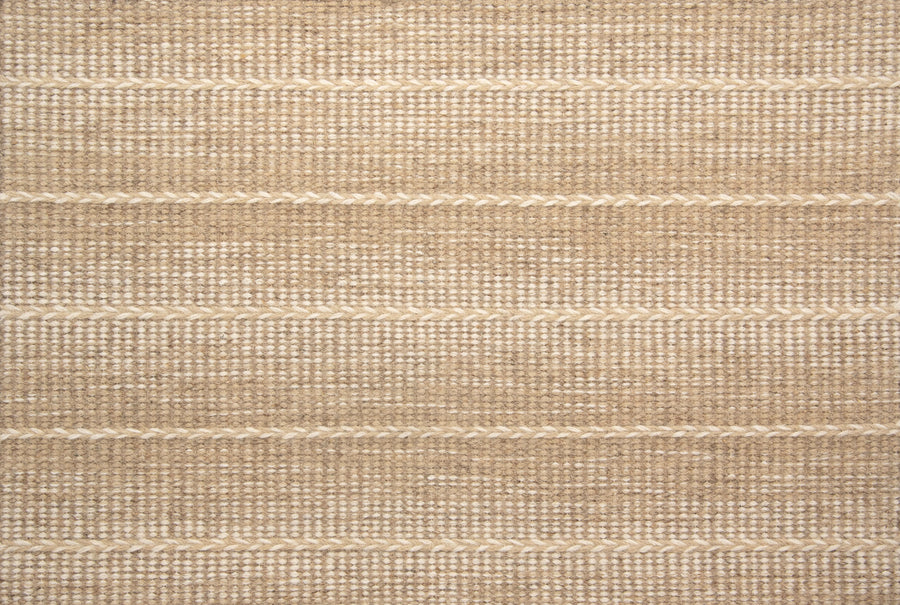 A close-up of Orzola On Trend Carpet reveals woven beige and off-white textured fabric, featuring horizontal stripes and a subtle check pattern—ideal for modern interiors or adding contemporary style to your space.