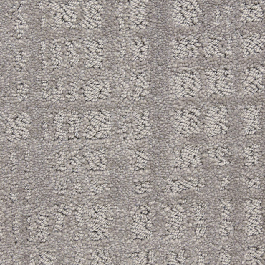 Close-up of Willow Lake On Trend Carpet in Outerbanks, featuring a textured light gray surface with a subtle geometric pattern—perfect for high-traffic areas.