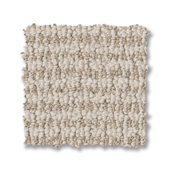 A square swatch of Laine On Trend Carpet, featuring a textured light beige loop pile and bumpy surface, is displayed on a white background.