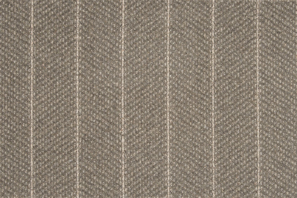 Close-up of Pacific Stripe On Trend Carpet in Gray Stone, featuring a brownish-grey fabric with subtle herringbone pattern and evenly spaced white pinstripes—ideal for modern interiors seeking a refined, contemporary look.