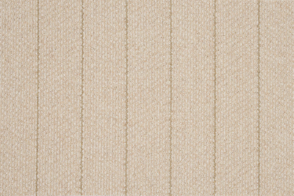 Close-up of the Pacific Stripe On Trend Carpet in Natural, featuring beige textured fabric with vertical, evenly spaced stitched lines for a soft, subtly raised striped pattern and contemporary look.