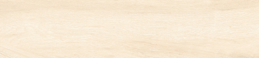 The Sequoia 8x35 Wood Plank Tile in Palisade features a light beige wood grain with subtle patterns and soft, natural color variations. Its smooth, glazed porcelain surface is perfect for backgrounds or material design elements.