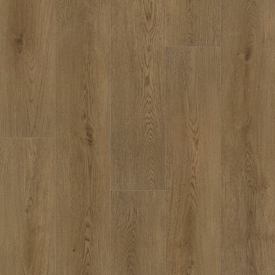 Coretec Originals Classics Vinyl flooring features a medium brown tone with visible grain patterns and wood and stone visuals, arranged seamlessly with several planks side by side.
