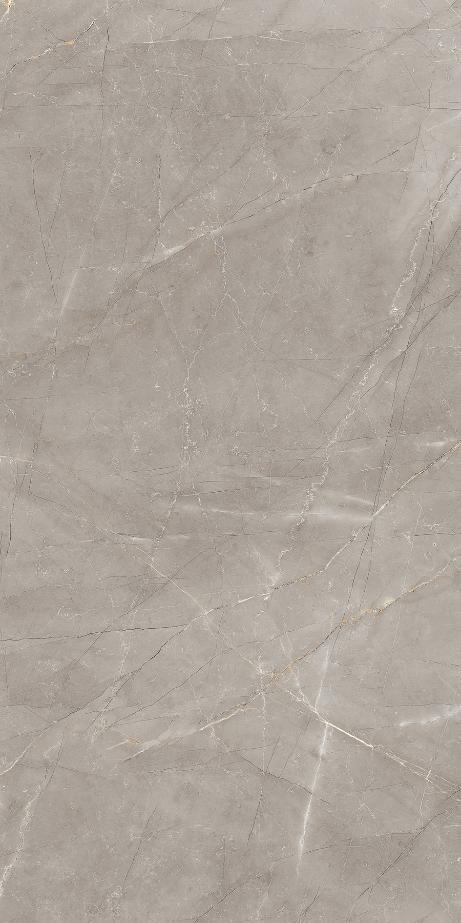 The Donatello 24x48 Porcelain Tile features a gray marble look with soft white and beige veining, offering a smooth, polished finish that captures the elegance of refined Italian marble.