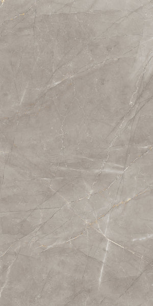 The Donatello 24x48 Honed Rectified Porcelain Tile features a light gray marble look with subtle white and beige veining, offering a smooth, elegant finish ideal for large format tile installations.