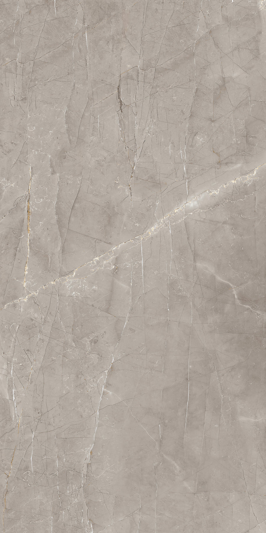A slab of light gray marble with subtle white and beige veining and fine cracks running across the surface, creating a natural stone texture.