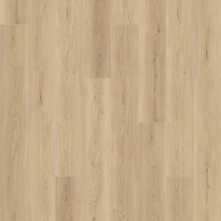 Emerald Rivers 7.5" Vinyl features light-colored luxury planks with a natural grain pattern and subtle knots, arranged in a staggered layout. Scratch resistant and durable, it offers a smooth matte finish for a clean, contemporary look.