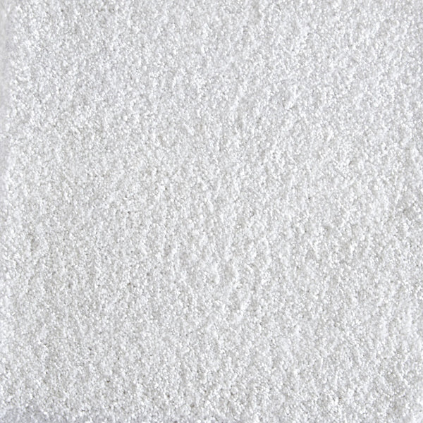 Close-up view of Jazzy Family Friendly Carpet in Platinum, featuring a textured white surface with a fine, crystalline look—perfect for elegant, durable flooring in high-traffic areas.