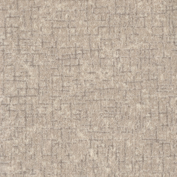 A close-up of Pleasant Path On Trend Carpet in Birch shows its textured surface with intersecting lines and a subtle mottled look, ideal for adding contemporary style to any room.