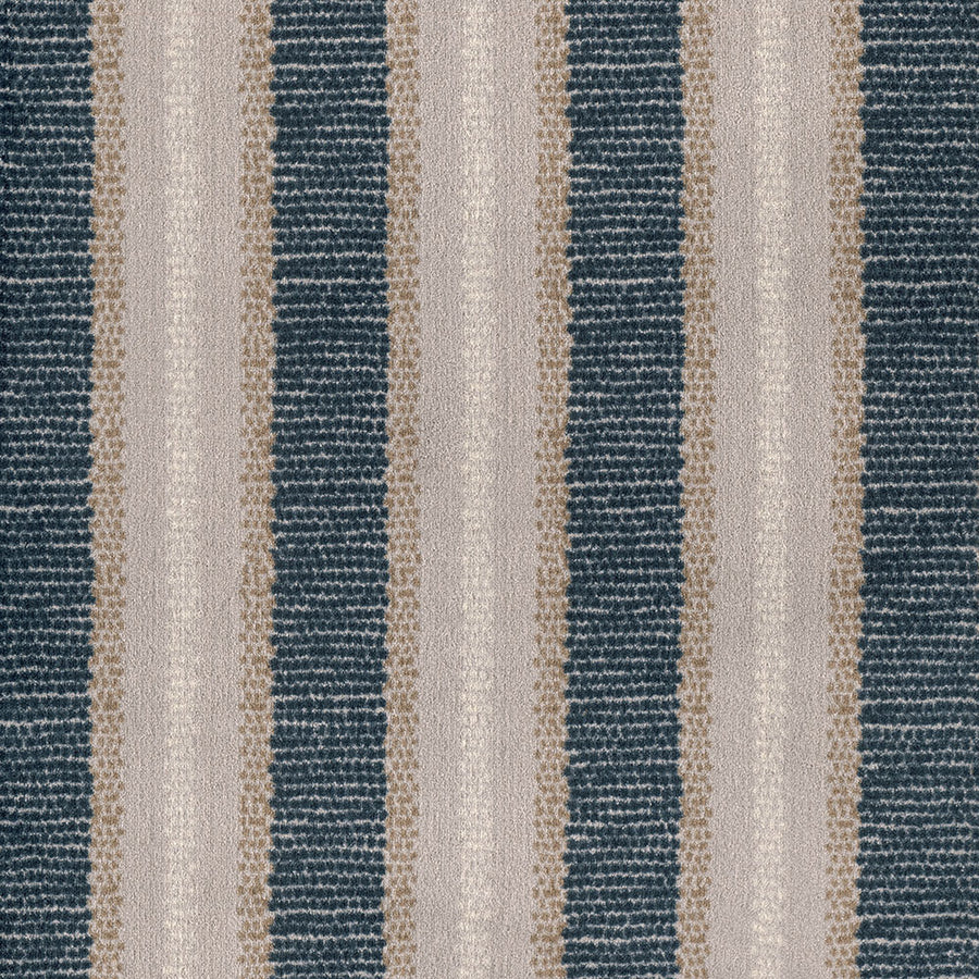 The Point Isle On Trend Carpet showcases wide mottled beige stripes and rough-textured dark gray lines, creating a stylish vertical design that brings durable, contemporary flair to any modern space.