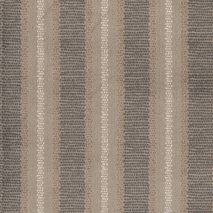 Point Isle On Trend Carpet features a stylish vertical stripe pattern in grey and beige, with wide and narrow bands and a subtle texture—perfect for modern, on-trend carpet designs.