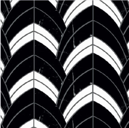 The Pola Carpenter Polished Marble Mosaic Tile features a bold black and white geometric chevron pattern, alternating colors for a symmetrical, visually striking zigzag effect that resembles polished marble.