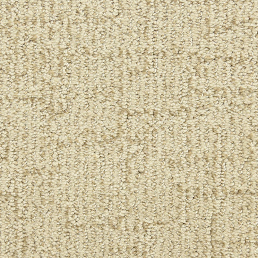 Close-up of Victor Family Friendly Carpet in Premier color. This durable, beige carpet features a textured looped pattern with subtle geometric design, offering uniform color, neutral appeal, and is ideal for family spaces.