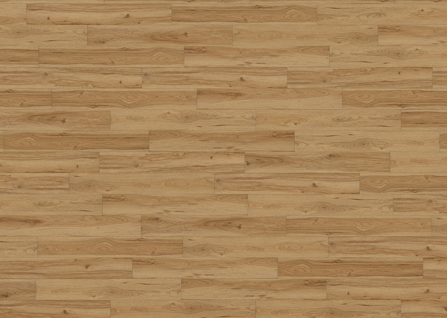 Adura Max 7" Vinyl Plank in Preservation Relic features a light brown finish with horizontal planks, natural wood grain patterns, and subtle knots for a warm, uniform look.