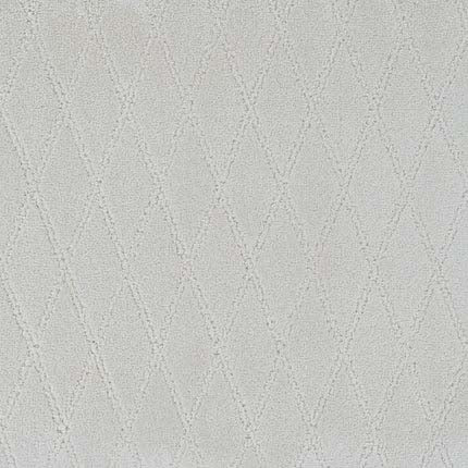 The Absolute Berber Carpet in Pure features a light grey diamond pattern with raised stitching, offering a durable, elegant look—perfect for high-traffic areas.