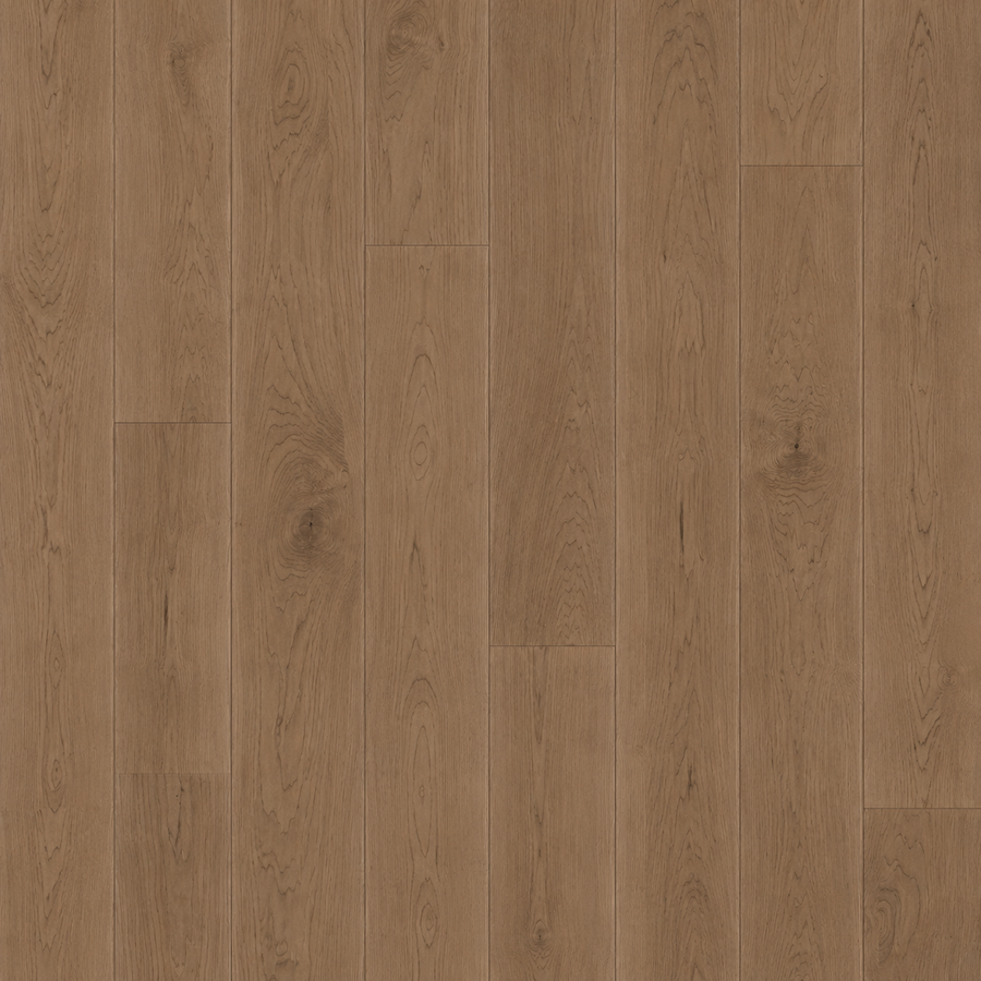 Pure Maple 4 1/4" Hardwood in the English Tea color features medium brown tones with natural maple grain and occasional knots, offering a warm, rustic look. The planks are clean, smooth, evenly lit, and highlight the durability you expect from solid hardwood flooring.