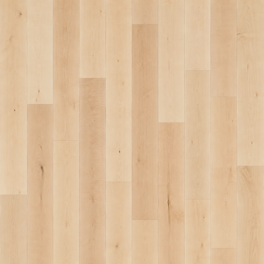 Pure Maple 4 1/4" Hardwood in the Pound Cake color showcases a light maple tone with a natural grain pattern, featuring vertical planks laid side by side for a smooth, seamless look.