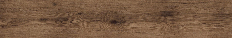 Close-up of the Allure 8x47 Porcelain Tile shows a wooden surface with natural brown tones, visible grain, subtle rings, and knots—capturing the rustic charm and textured warmth of authentic wood-look tile design.