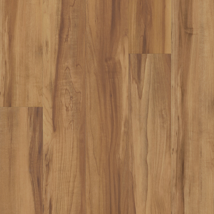 Close-up of Coretec Originals Classics Vinyl flooring, featuring natural light brown tones and distinct wood grain patterns with varied shades and knots, offering a warm, rustic look and durable rigid core construction.