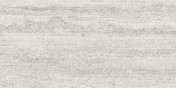 The Villanova 12x24 3D Relief Rectified Porcelain Tile features a light gray textured surface with subtle horizontal lines and shading, resembling soft fabric for a refined, neutral look ideal for modern spaces.