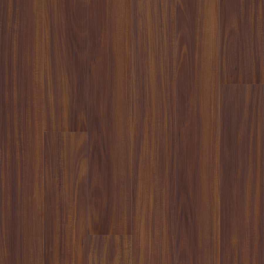 A close-up of Classic Traditions 5" Vinyl flooring in dark brown, featuring visible grain patterns, natural wood variations, and a smooth, polished surface that highlights its durability and elegant appearance.