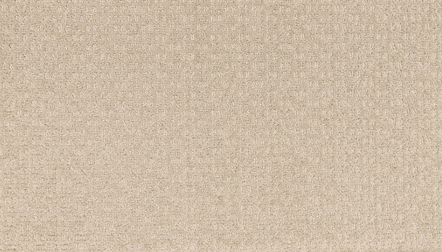 Close-up of the Radiant Space On Trend Carpet in Midsummer, featuring a soft, woven beige surface with a subtle small square pattern and a lightly cushioned, contemporary look.