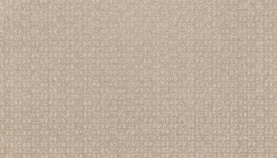 A close-up of Radiant Space On Trend Carpet in Timeless color, showcasing its soft, woven texture and subtle repeating pattern reminiscent of modern cushioned carpeting.