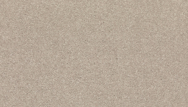 Close-up of Radiant Surface Pet Friendly Carpet in Quiet Light: an even, smooth luxury carpet with fine light beige tones and tiny white and gray specks scattered throughout.