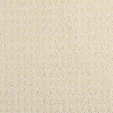 Close-up of Yucatan Pet Friendly Carpet in Reflection—a light beige, stain resistant carpet featuring a subtle, repeating square pattern. The surface looks soft, clean, and evenly colored.