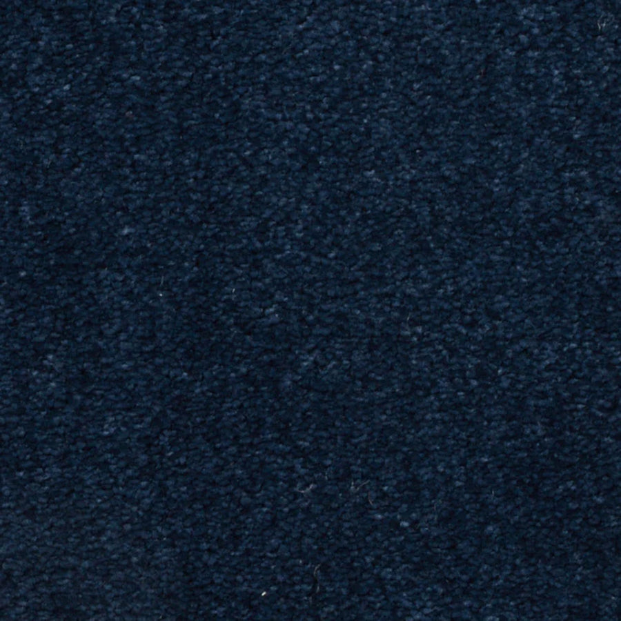 Close-up of Seduction On Trend Carpet in Regatta color, featuring a dark blue, textured surface with visible fibers that brings comfort and stylish appeal to any space.