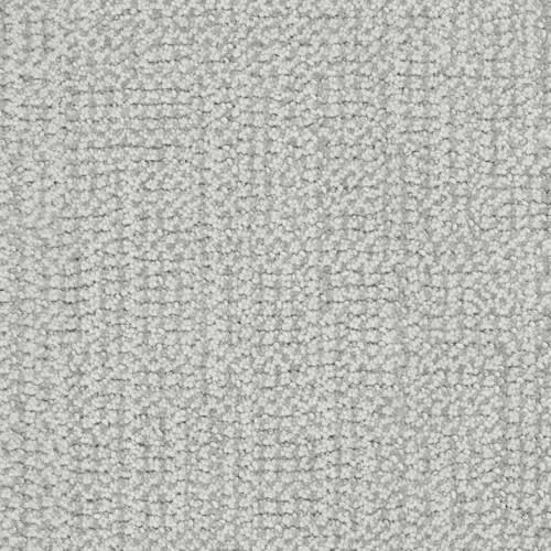 Close-up of Occasion On Trend Carpet in Renowned color, showcasing a light gray, textured surface with a subtle geometric pattern from tightly woven fibers. The carpet appears soft and slightly raised.