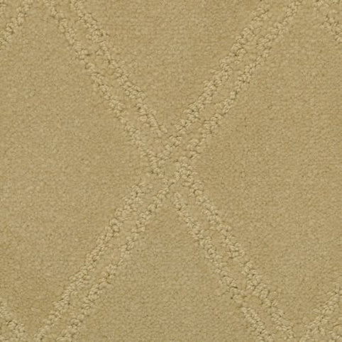 Close-up of the Braided Opulence Berber Carpet in rich tan, highlighting its textured diamond pattern with raised intersecting diagonal lines on a smooth background.