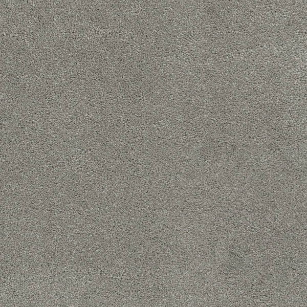 Close-up view of Rock Solid III Family Friendly Carpet in Chrome—a gray, textured, stain-resistant carpet with a soft, dense, slightly mottled look—ideal for family homes.