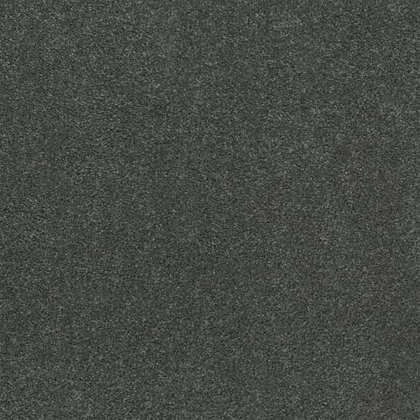 A close-up of the Rock Solid III Family Friendly Carpet in Mysterious, highlighting its soft, dense fibers and uniform dark gray texture for a luxurious feel.