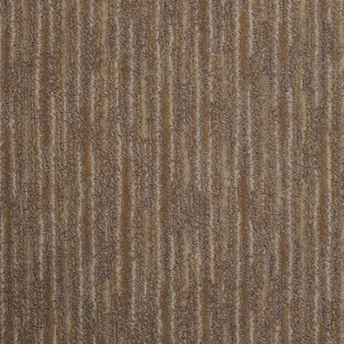 A close-up of the Artistic Vision Berber Carpet in Rocky Road, highlighting its durable striped pattern in brown and beige tones for a textured look.