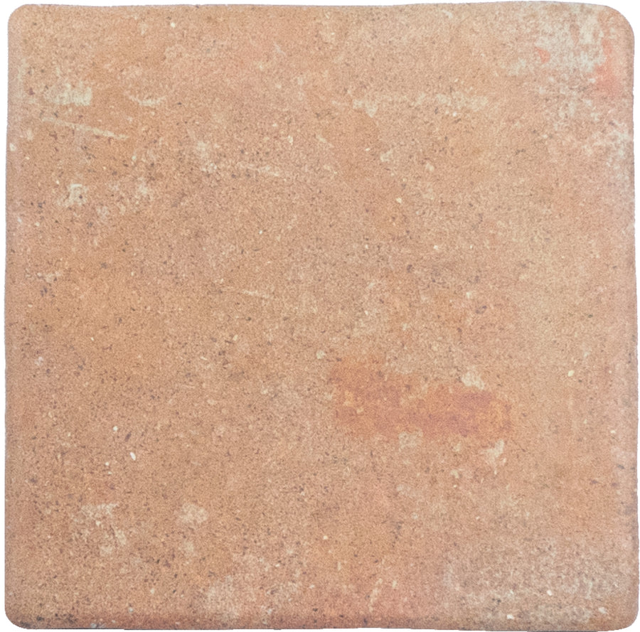 The Roots Small 4.3" x 4.3" Ceramic Tile in Cotto features a square shape, reddish-brown hue, and a rough, slightly uneven surface with subtle color variations—ideal for statement floors with rustic elegance.