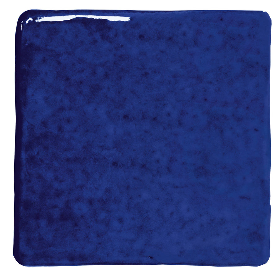 The Roots Small 4.3" x 4.3" Ceramic Tile in Indigo Gloss features a square, glossy finish with a subtly uneven, speckled texture—ideal for bold, statement floors.