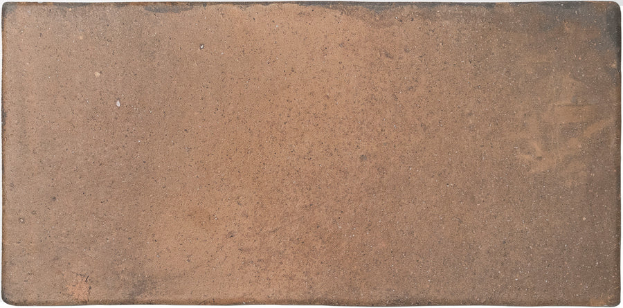 A rectangular Roots XL 8.6" x 17.2" Ceramic Tile in rust with a rough, slightly speckled surface and subtle natural edge imperfections.