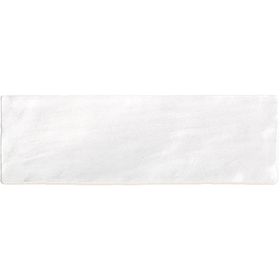 The Myorka 2" x 8" Subway Tile in white features a smooth, slightly glossy surface with subtle texture—ideal for a modern kitchen backsplash or an elegant accent wall.