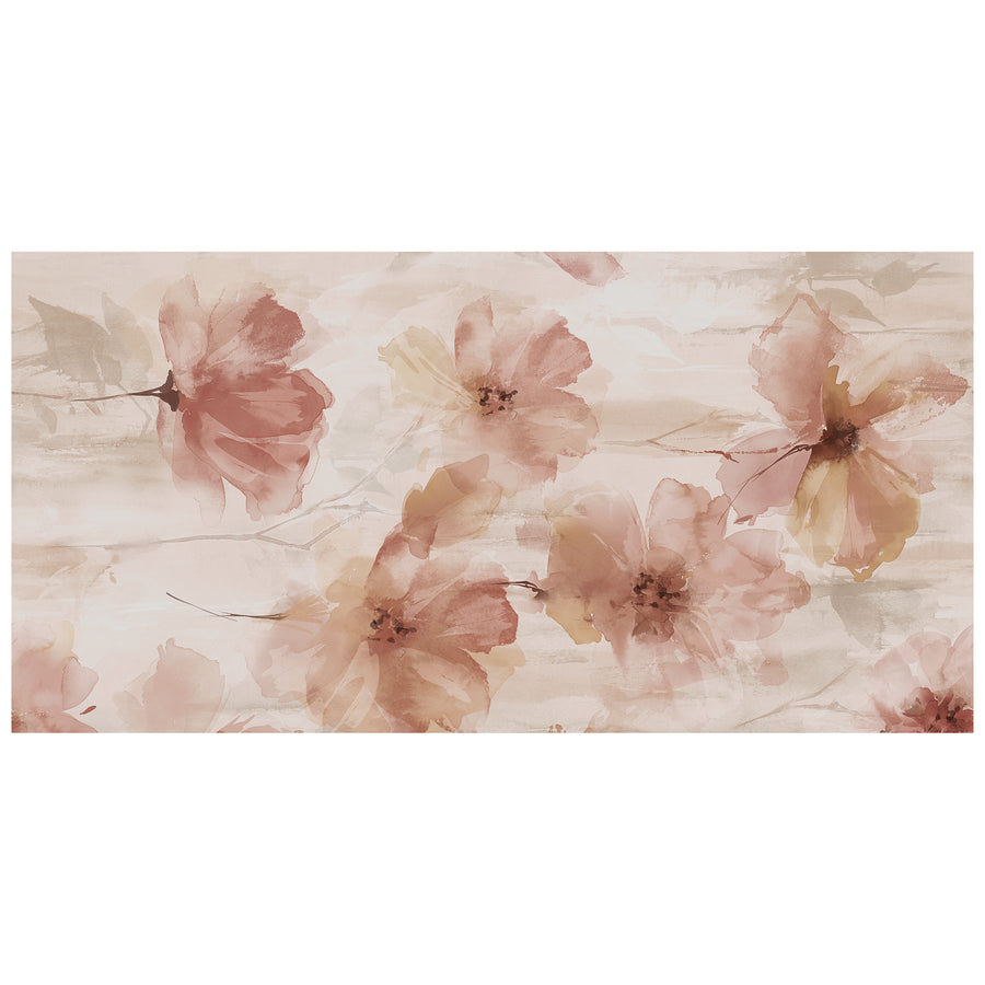 The Artscape 24" x 48" Porcelain Tile in Poetica features a soft, watercolor-inspired floral pattern in pink, peach, and beige on a light background—perfect for elegant, abstract flooring.