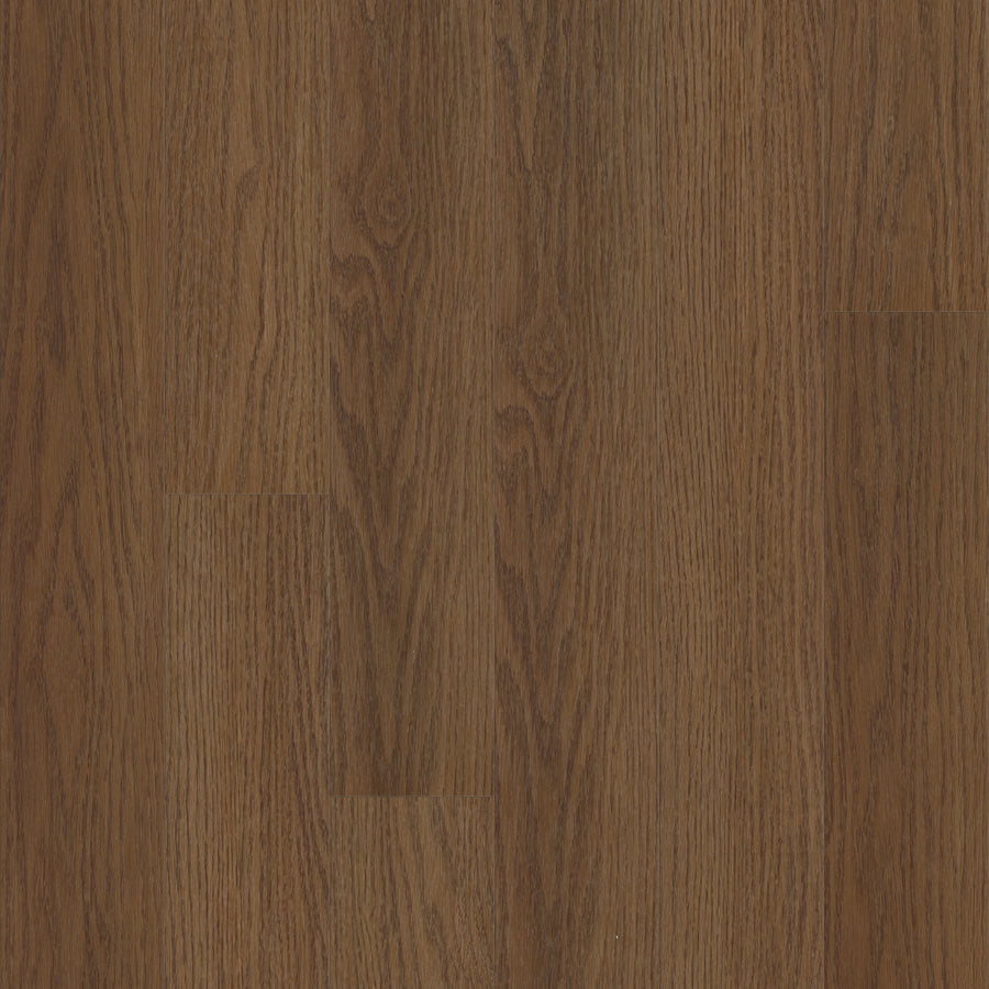 Close-up of Classic Traditions 5" Vinyl flooring, featuring a natural wood grain pattern with color and texture variations. Its smooth, polished finish highlights wood-like lines and knots for a realistic yet durable flooring option.