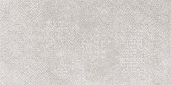 Light grey textured background with a subtle geometric and floral pattern inspired by Shyft 24x48 Lace Deco, creating an elegant, vintage look.