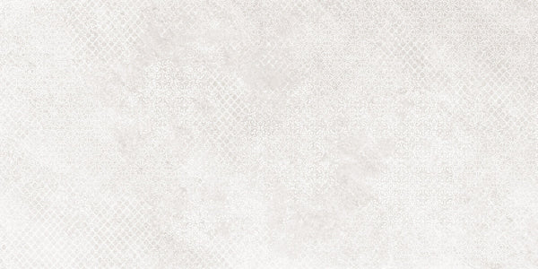 Shyft 24x48 Lace Deco features a light, textured background with a subtle diamond pattern and faint mottled shades of off-white and pale gray, evoking the elegance of refined rectified porcelain tile.